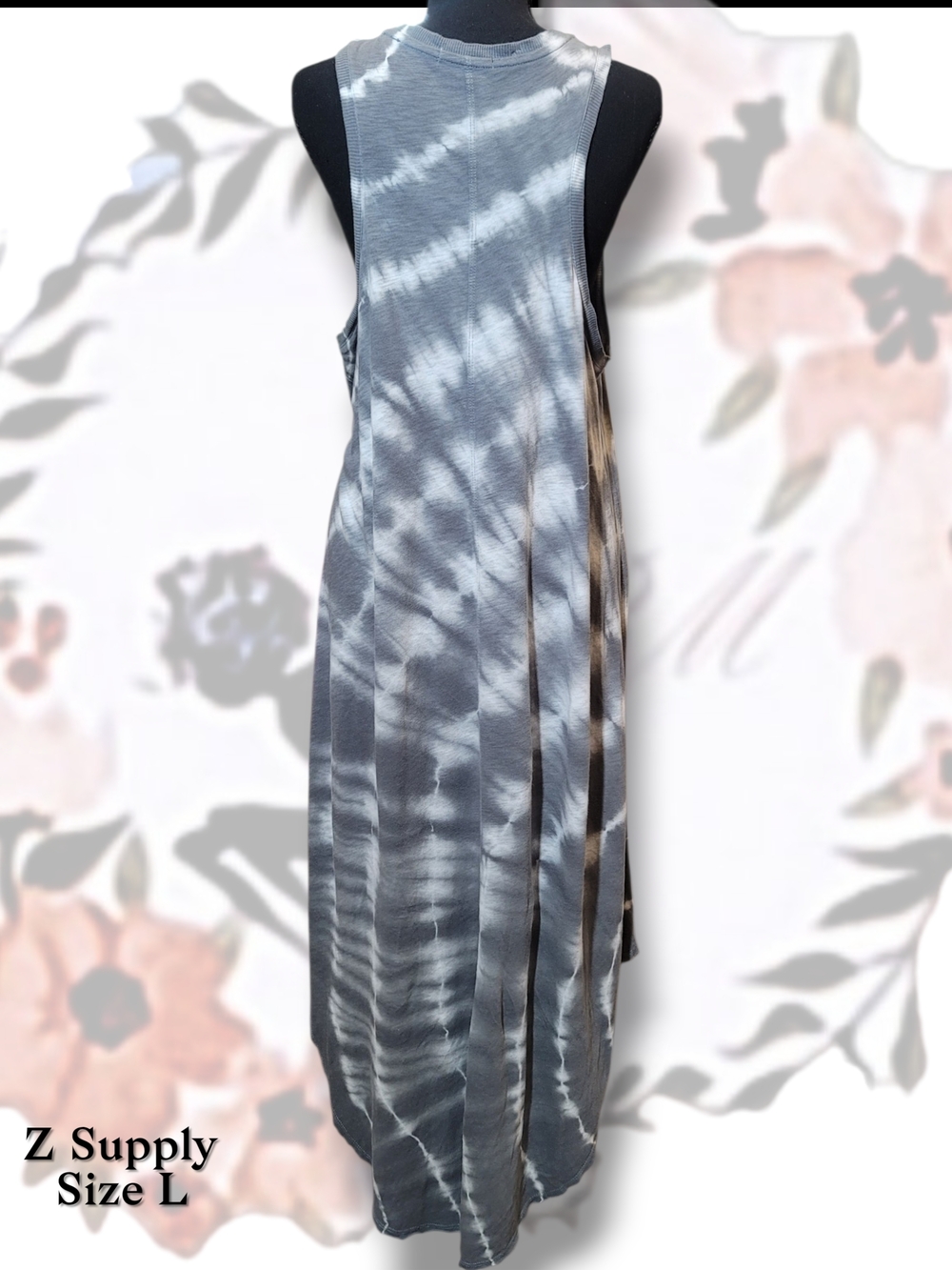 Z Supply Gray & White Tie-Dye Midi Tank Dress Size L - Picture 3 of 5